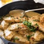 Pork fillet with mustard sauce & mushrooms